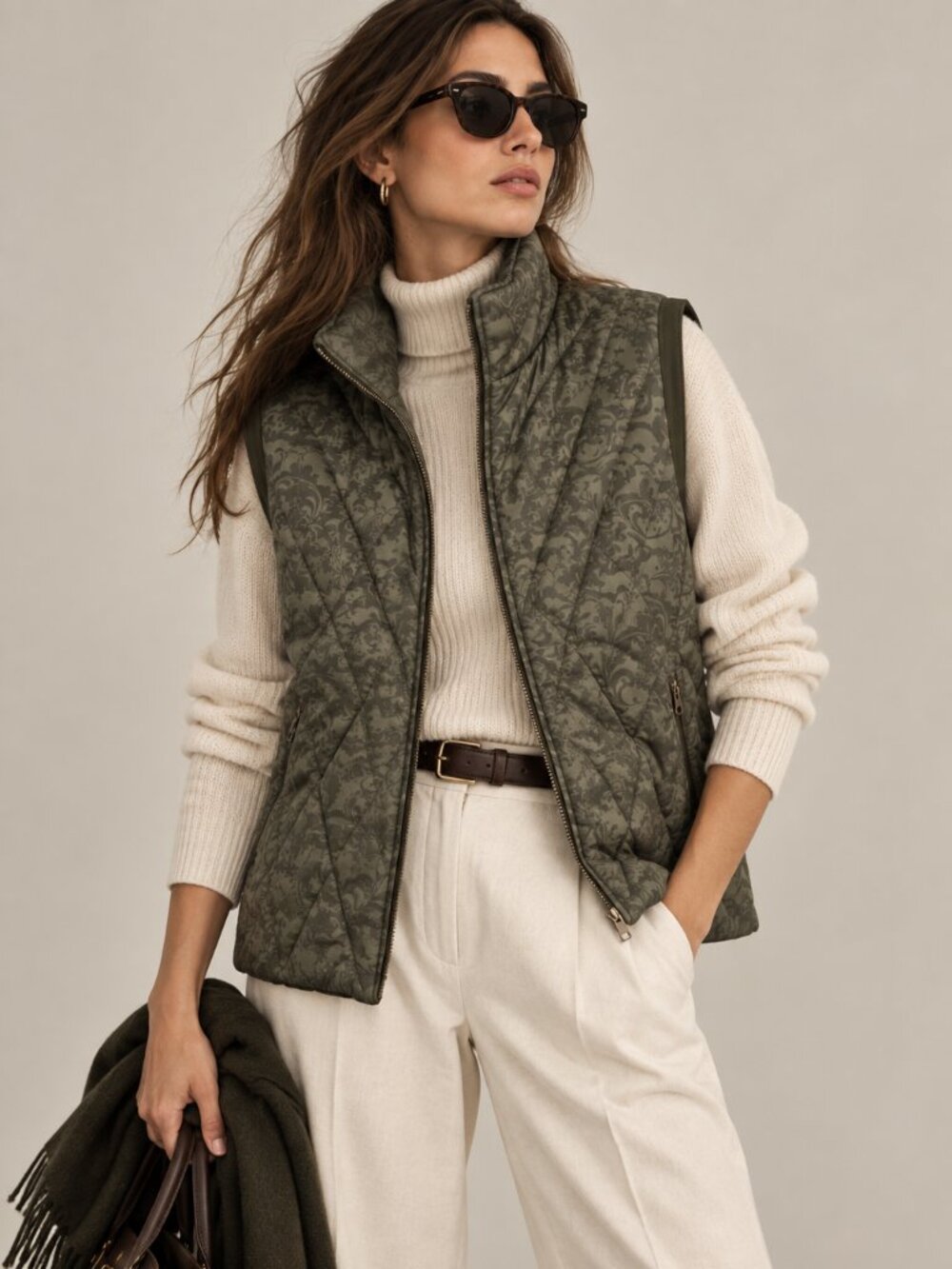 OLSEN | Sage Green Paisley Quilted Puffer Vest – Women’s 14